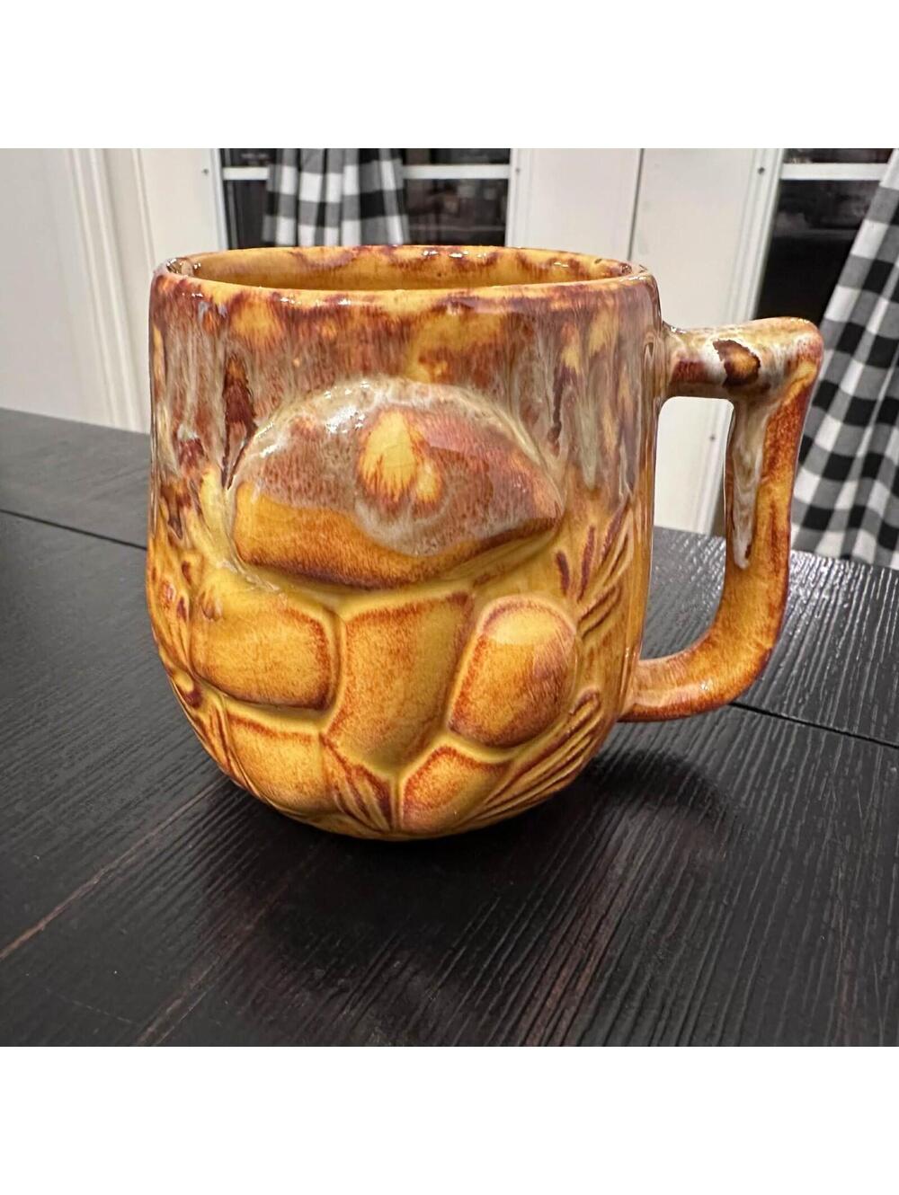 Vintage Cherokee Pottery Mushroom Mug Brown Drip Glaze 1984 USA EUC